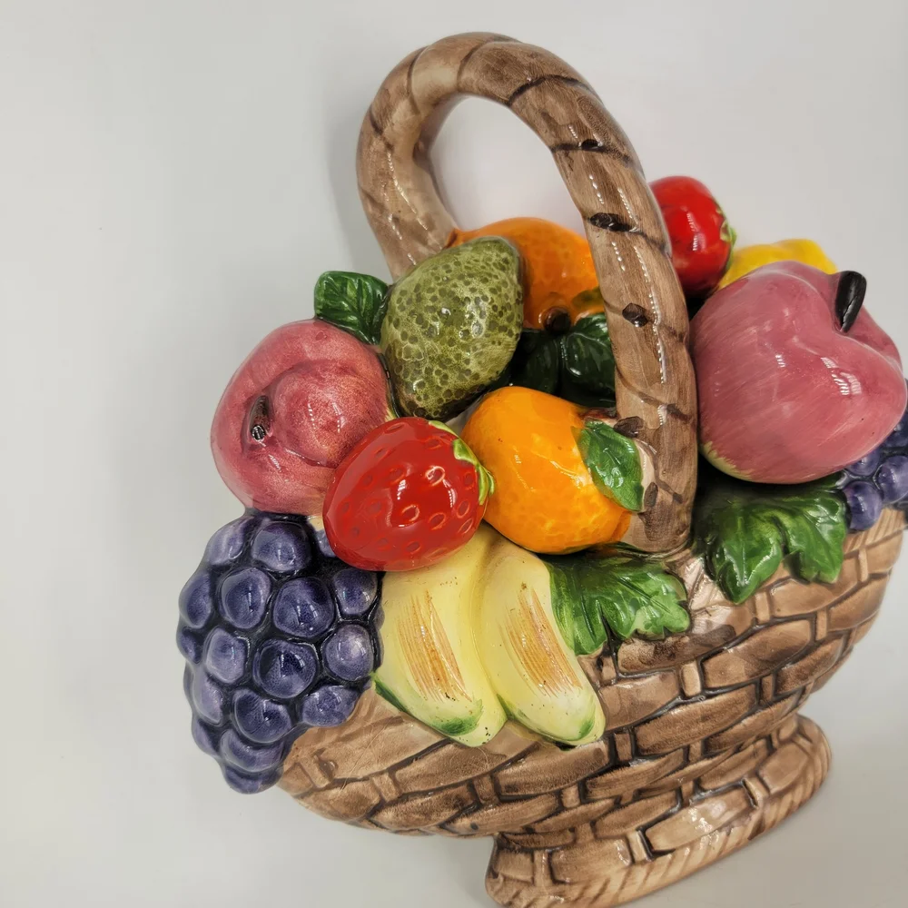 Vtg Empress by Haruta Magolica Hand  Painted‎ Fruit Basket Hanging Ceramic 10